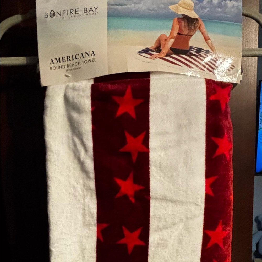 NWT Bonfire Bay Americana Round Beach Towel by Lamont Home Flag 🇺🇸 style